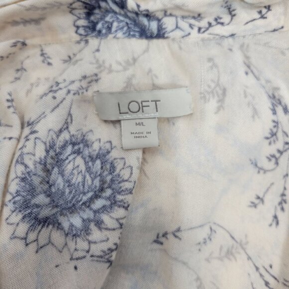 Loft Women's Blush Pink With Blue Floral Pattern Sleeveless Open Kimono Size M/L - Picture 9 of 10